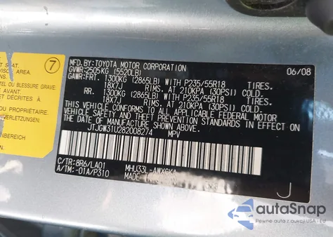 2008 Lexus Rx 400H z USA, uszkodzony, nr VIN JTJGW31U282008274